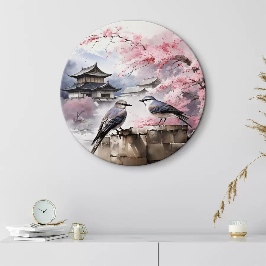 murales de pared Dos pájaros sobre un fondo de sakura en flor r36815