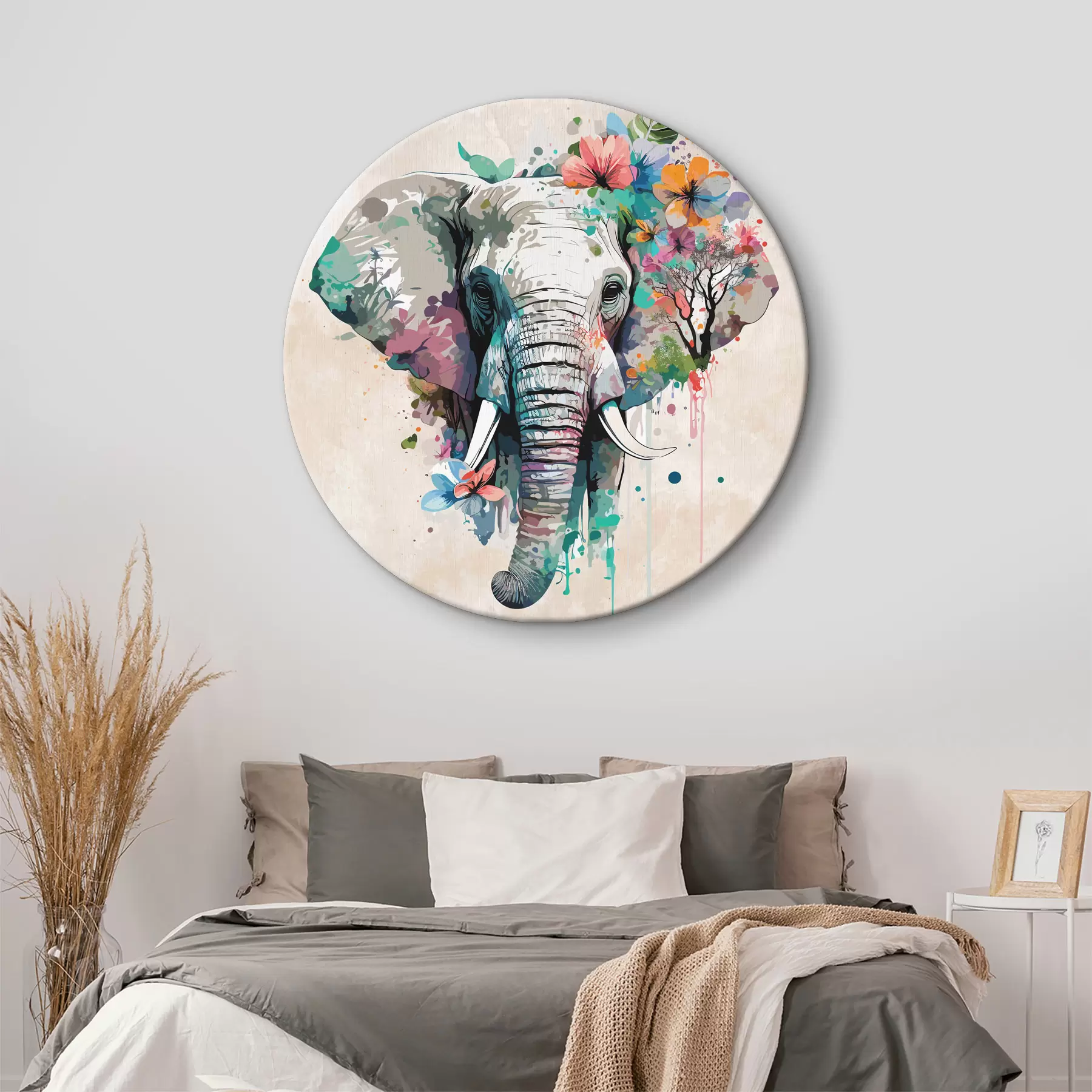 murales de pared elefante en flores, manchas de pintura r38333