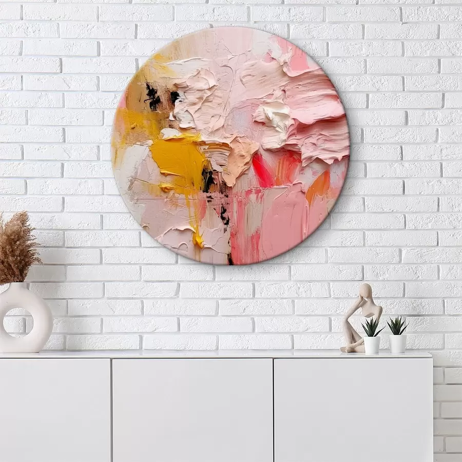 murales de pared Expresionismo abstracto de grandes pinceladas en rosa, amarillo y blanco r38916