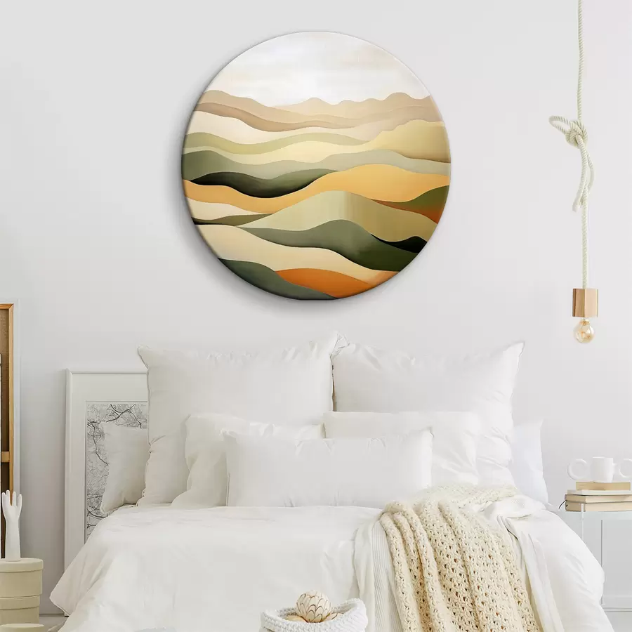 murales de pared Colinas, paisaje abstracto, gouache, verde, ocre, sepia, gris r38952