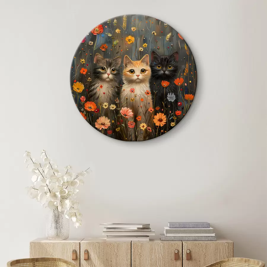 murales de pared Tres gatos en flores silvestres r39012