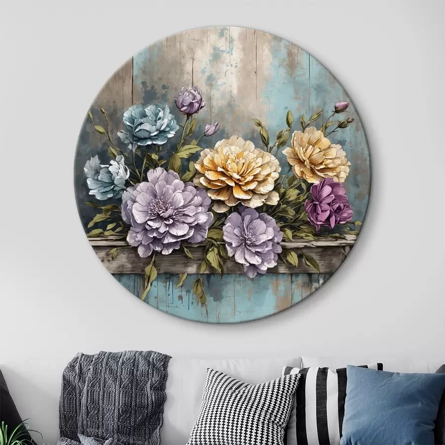 murales de pared Flores y hojas en una vieja estantería de madera r39169