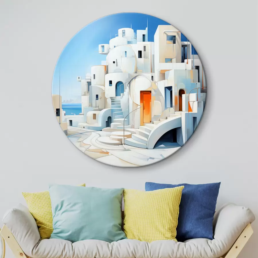 murales de pared Ciudad blanca abstracta junto al mar, arquitectura, edificio, color azul r39188