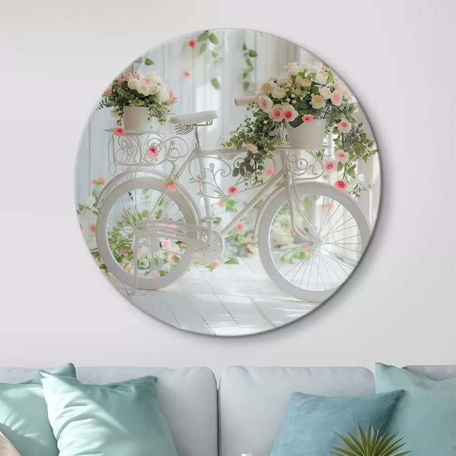 murales de pared Bicicleta blanca con cesta de flores al estilo provenzal r39243