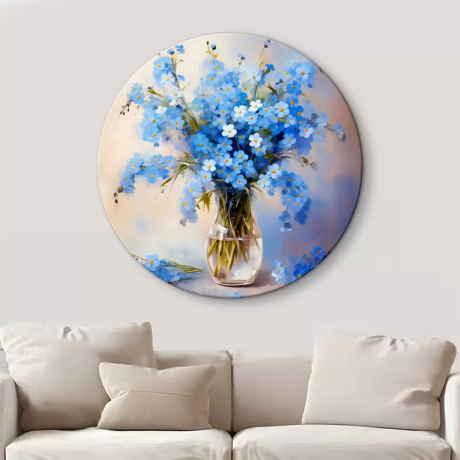 murales de pared Ramo de flores silvestres azules en una jarra de vidrio pintura al óleo r39331