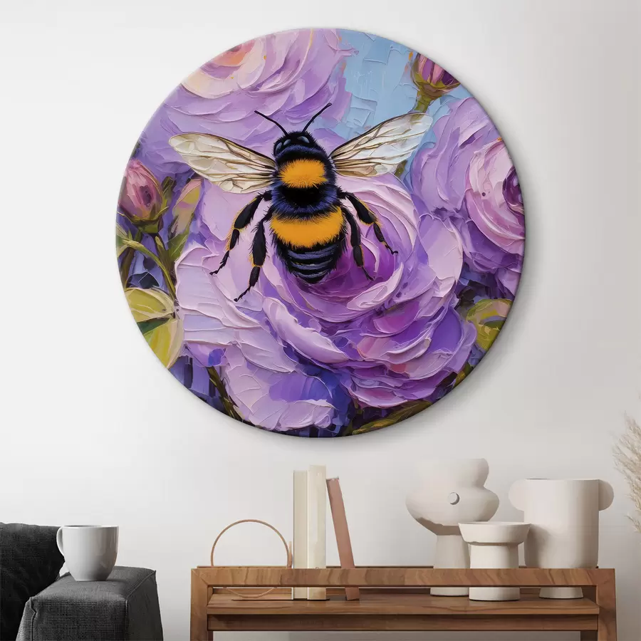 murales de pared Abeja en las peonías rosadas, coloridas flores de verano, pintura al óleo, pinceladas vívidas r39411