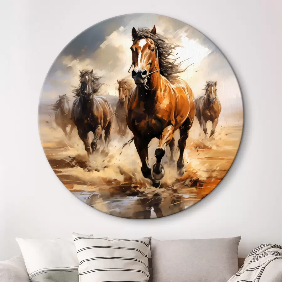 murales de pared Cuadro al óleo de caballos galopando por una pradera r39436