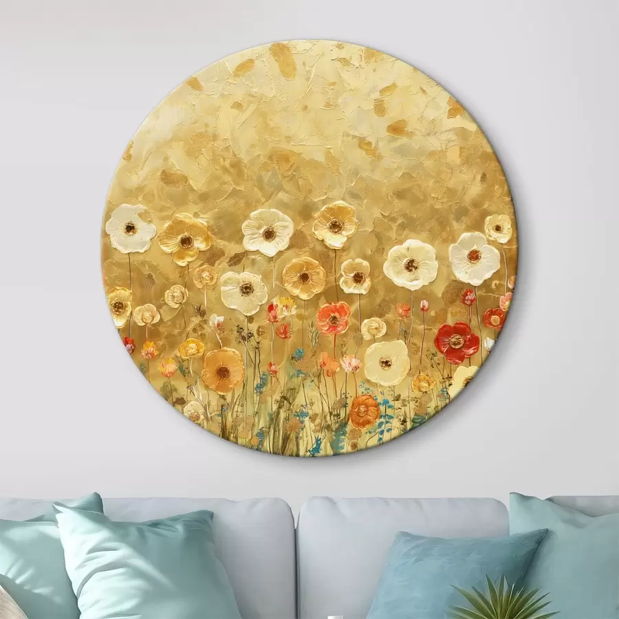 murales de pared prado estilo klimt: delicadas flores pastel con textura fundida r39464