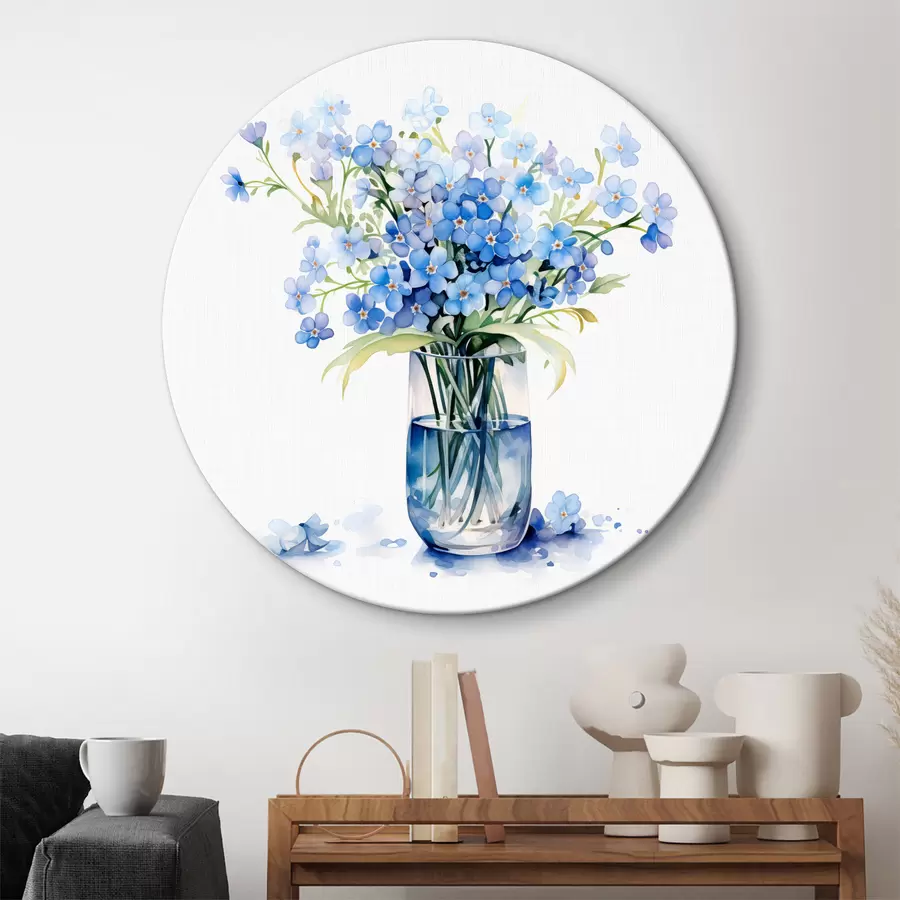 murales de pared Ramo de flores silvestres azules en un jarrón transparente acuarela r39564