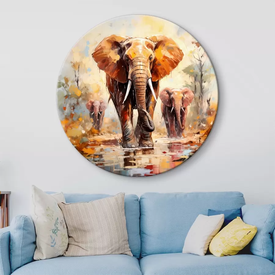 murales de pared Una bandada de elefantes entre la sabana, pintura al óleo, arte abstracto r39573