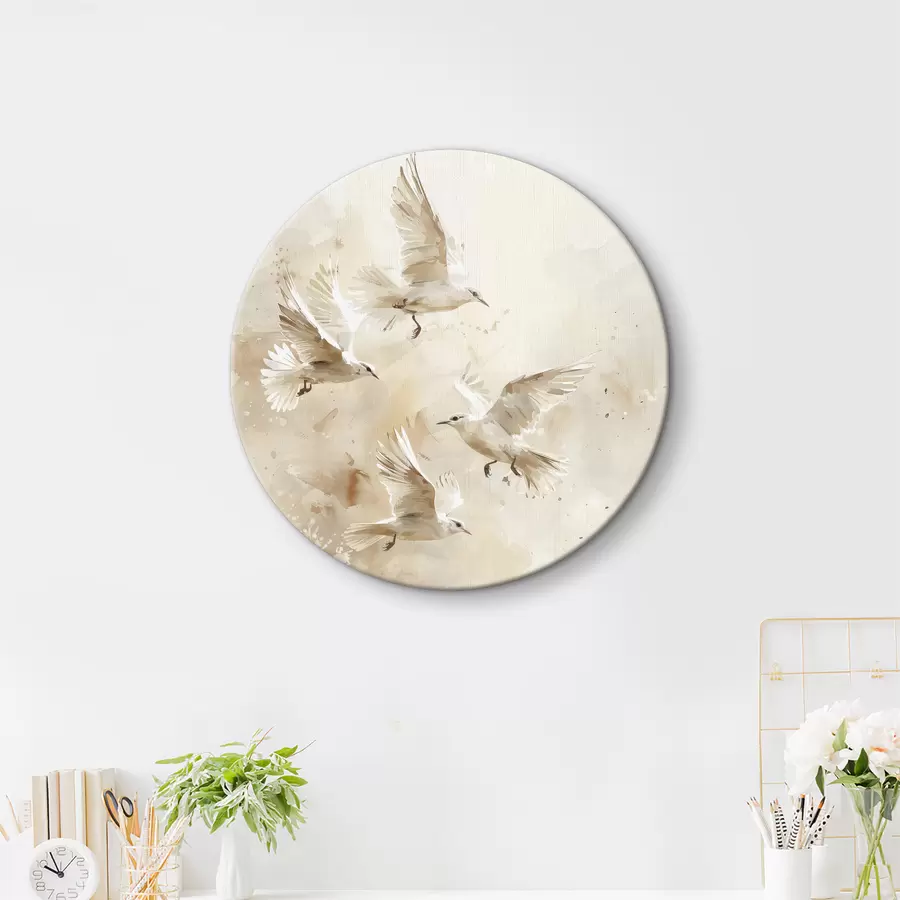 murales de pared Pájaros voladores en acuarela, colores pastel suaves, abstracción r39973