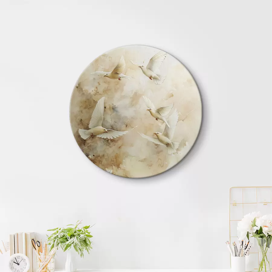 murales de pared Palomas voladoras en acuarela, suaves colores beige y blanco r39977