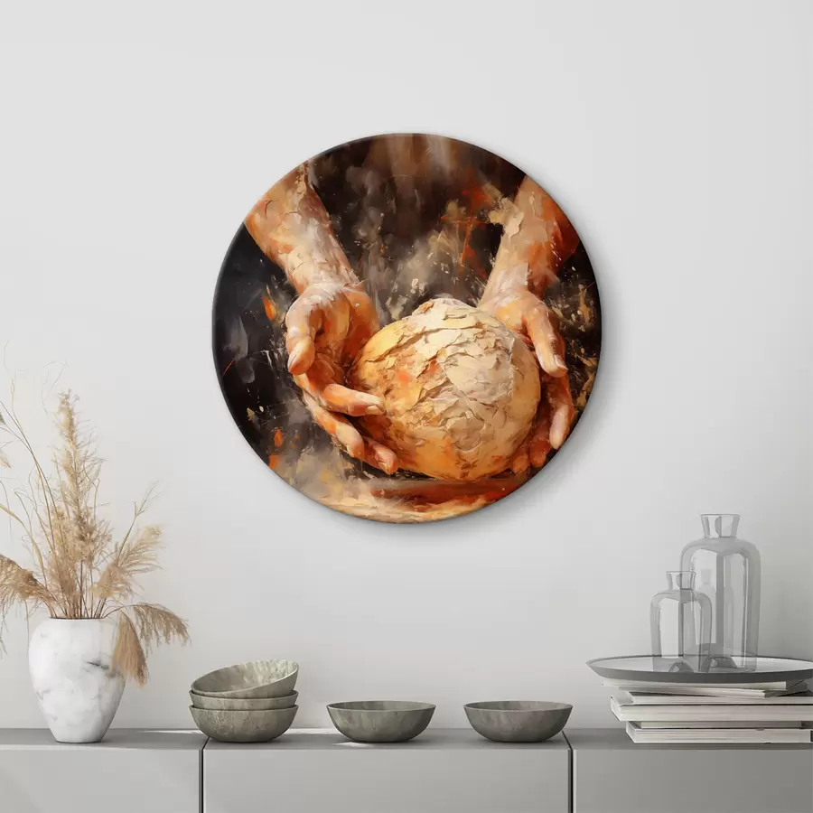 murales de pared Manos de panadero sosteniendo masa imitación pintura al óleo r40095