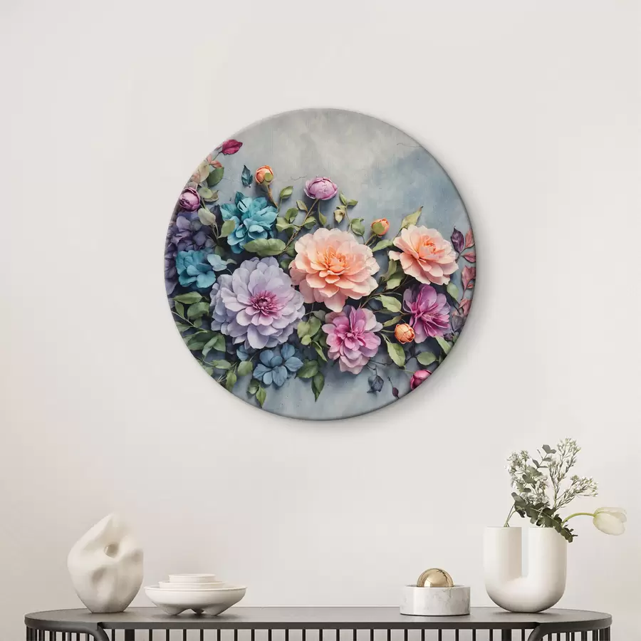 murales de pared Flores y hojas sobre fondo azul r40346
