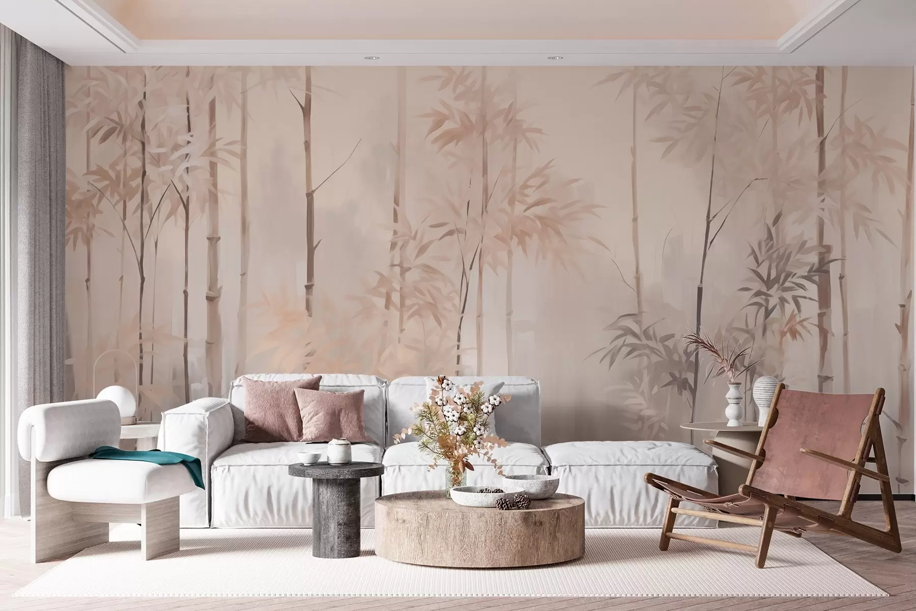 murales de pared Bosque de bambú en colores claros w02459