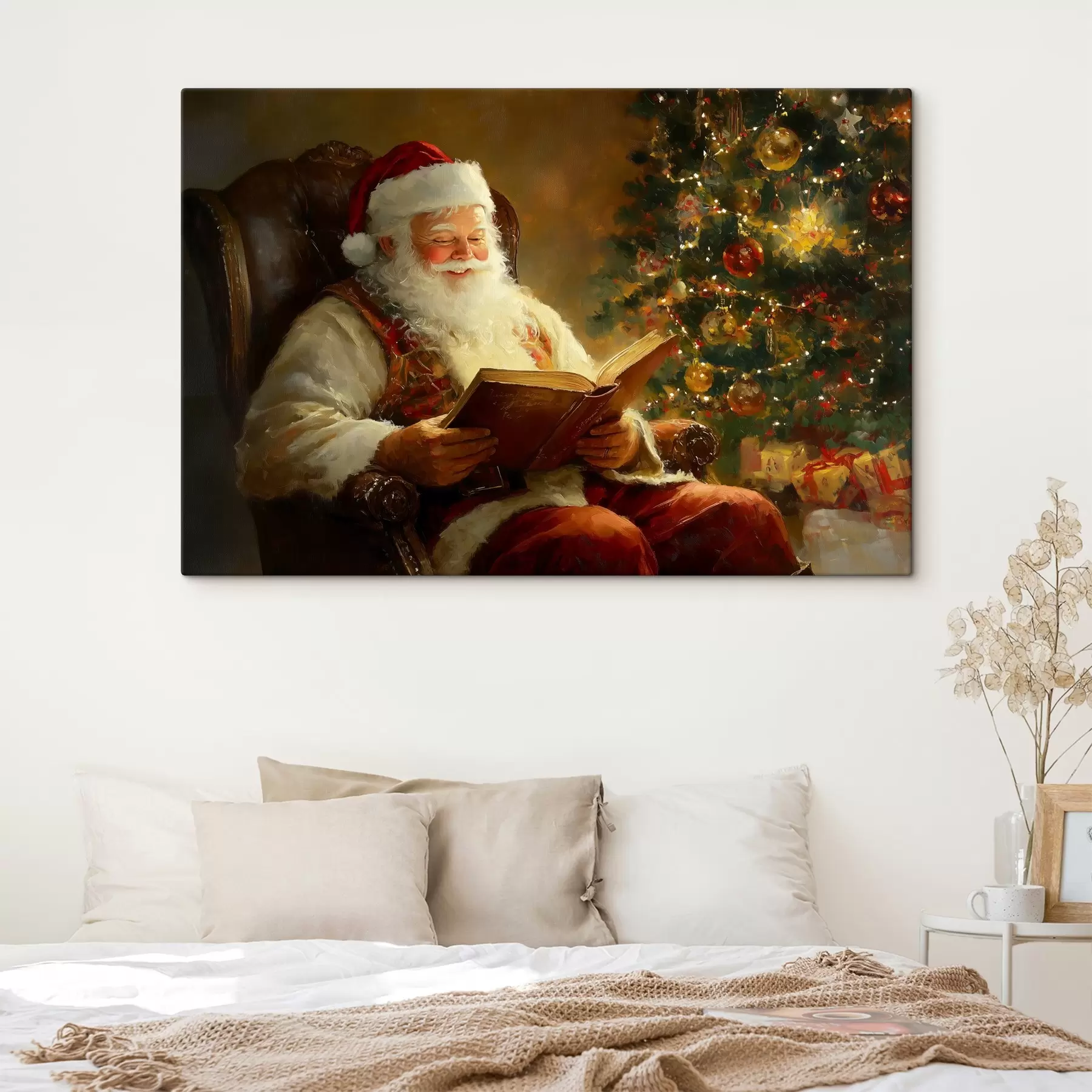 murales de pared Papá Noel está leyendo un libro cerca del árbol de Navidad s42100