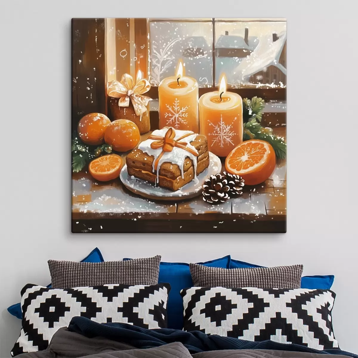 murales de pared Pastel de Navidad, mandarinas, velas s42101