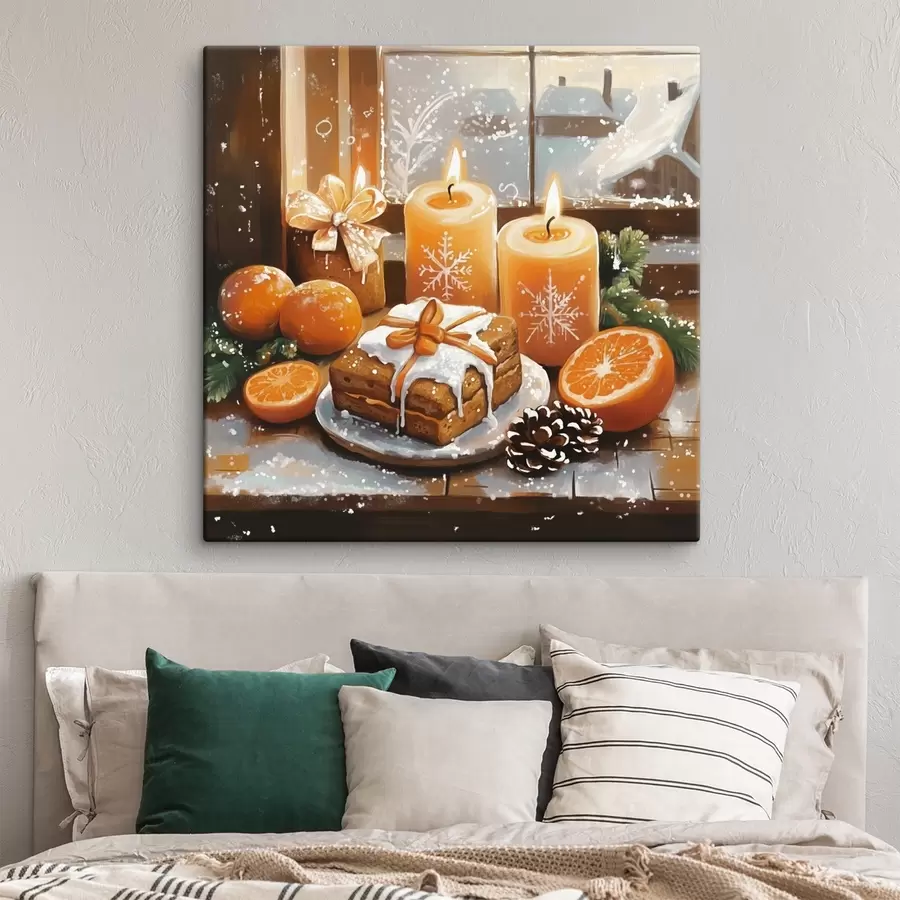 murales de pared Pastel de Navidad, mandarinas, velas s42101
