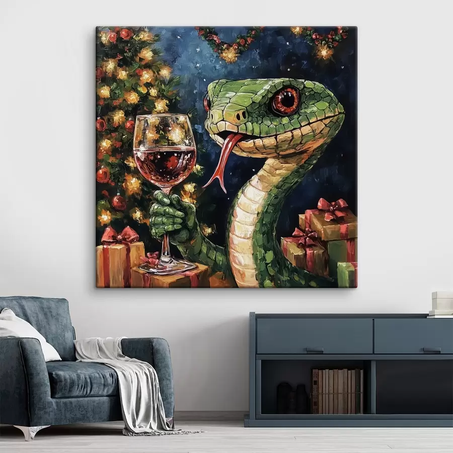 murales de pared Una serpiente con un vaso de vino celebra el año nuevo s42106