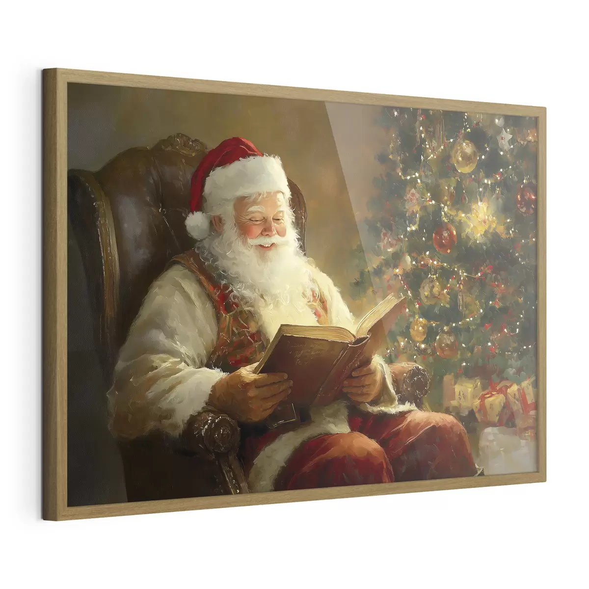 Poster Papá Noel está leyendo un libro cerca del árbol de Navidad f42100