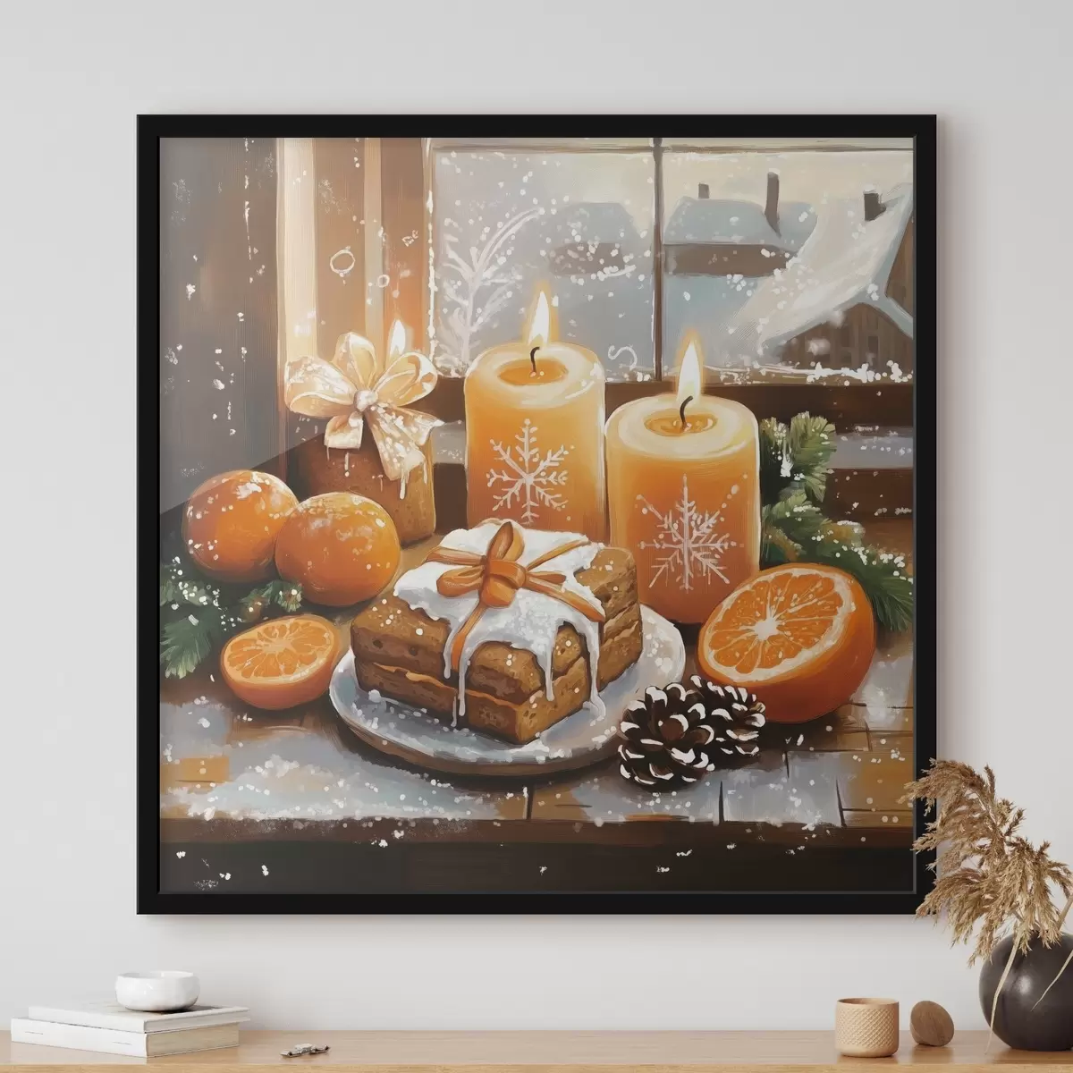 Poster Pastel de Navidad, mandarinas, velas f42101