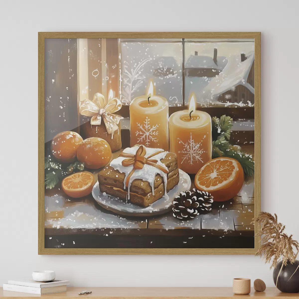 Poster Pastel de Navidad, mandarinas, velas f42101
