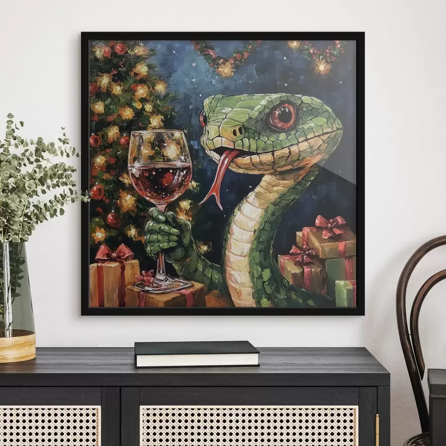 murales de pared Una serpiente con un vaso de vino celebra el año nuevo f42106