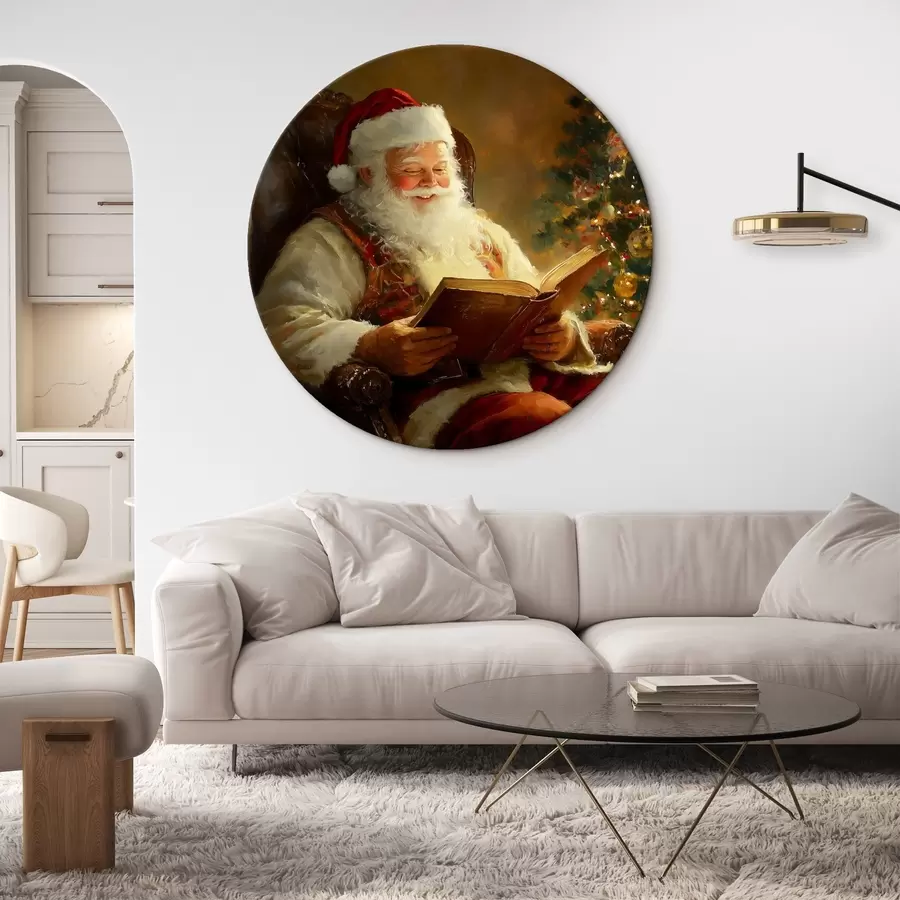 murales de pared Papá Noel está leyendo un libro cerca del árbol de Navidad r42100