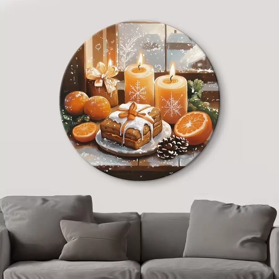 murales de pared Pastel de Navidad, mandarinas, velas r42101