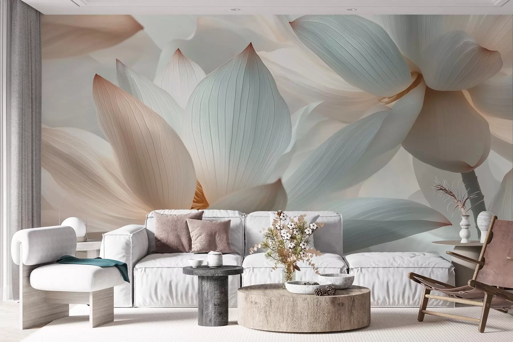 murales de pared Elegante composición de delicadas flores de loto w08491