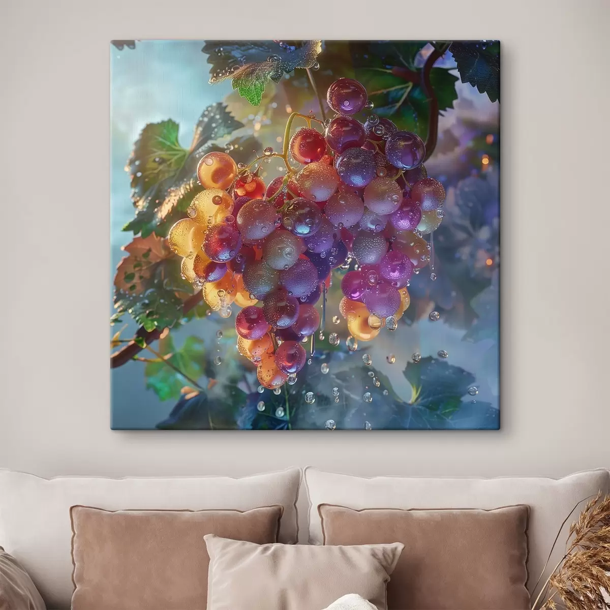 murales de pared Frutas, racimo de uvas en gotas de agua s42073