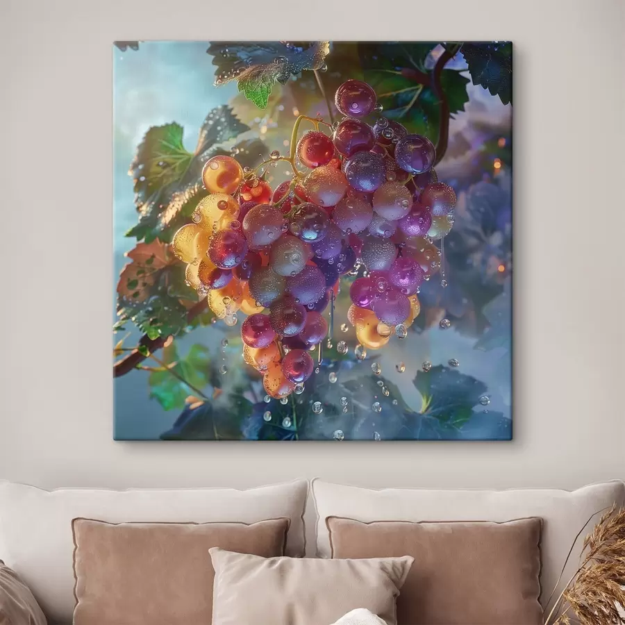 murales de pared Frutas, racimo de uvas en gotas de agua s42073