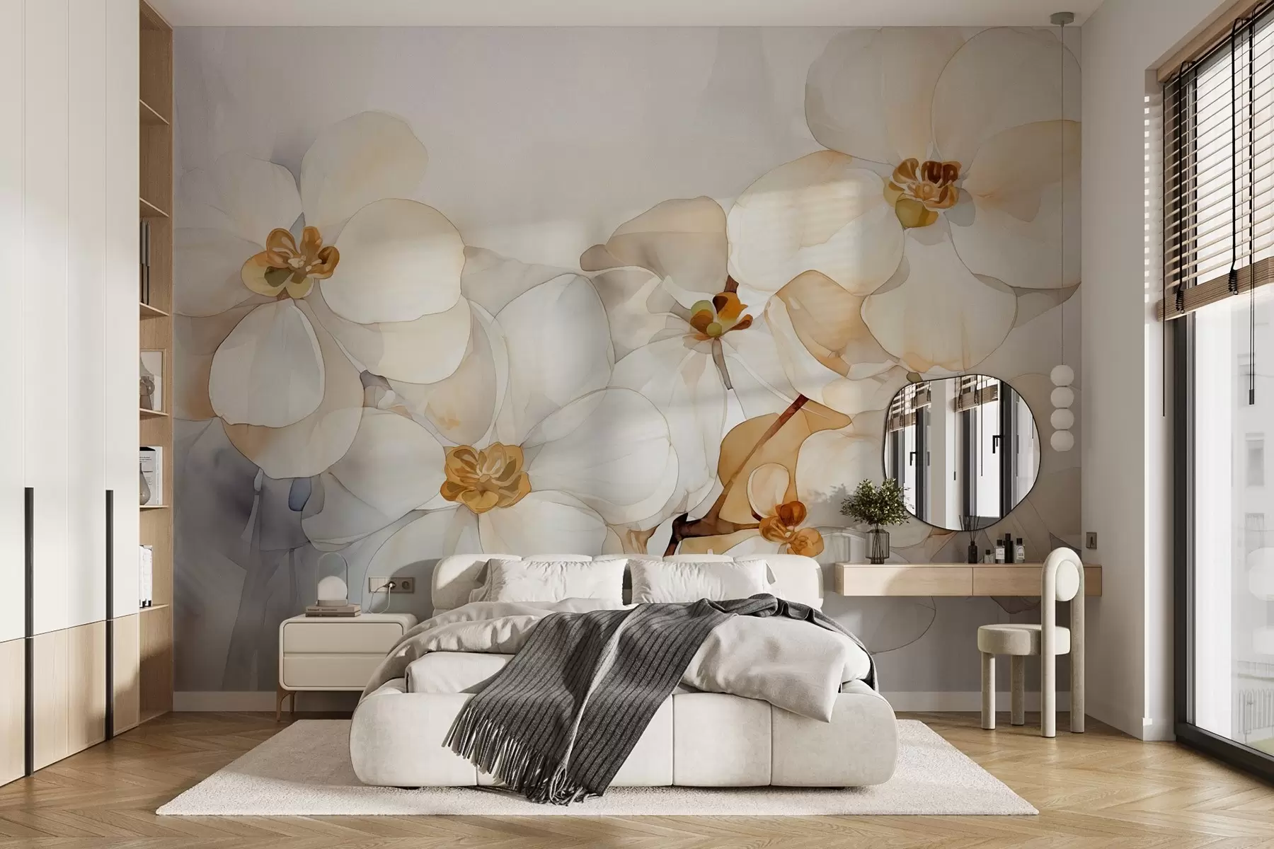 murales de pared Orquídeas blancas imitación acuarela w02470