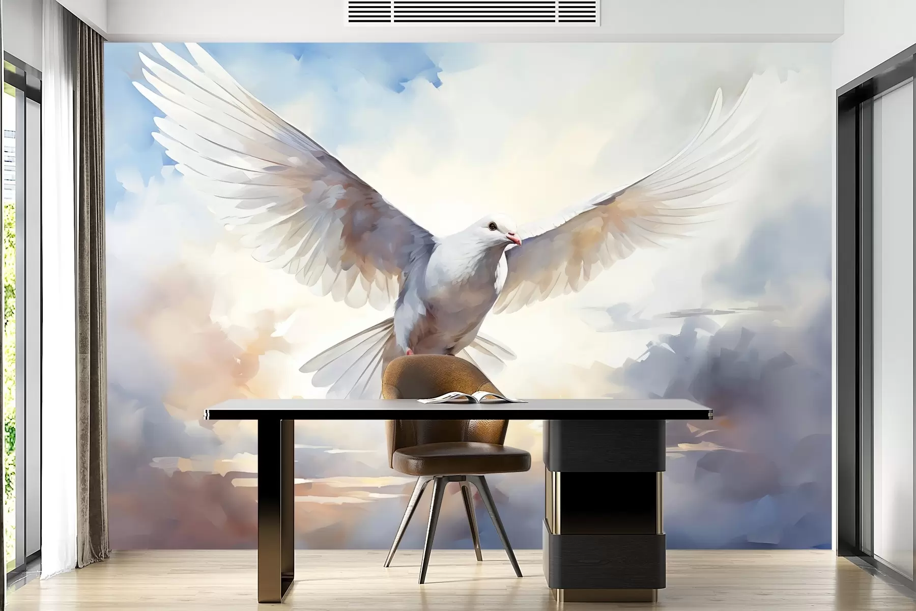 murales de pared Pintura de imitación de paloma blanca en el cielo w02472