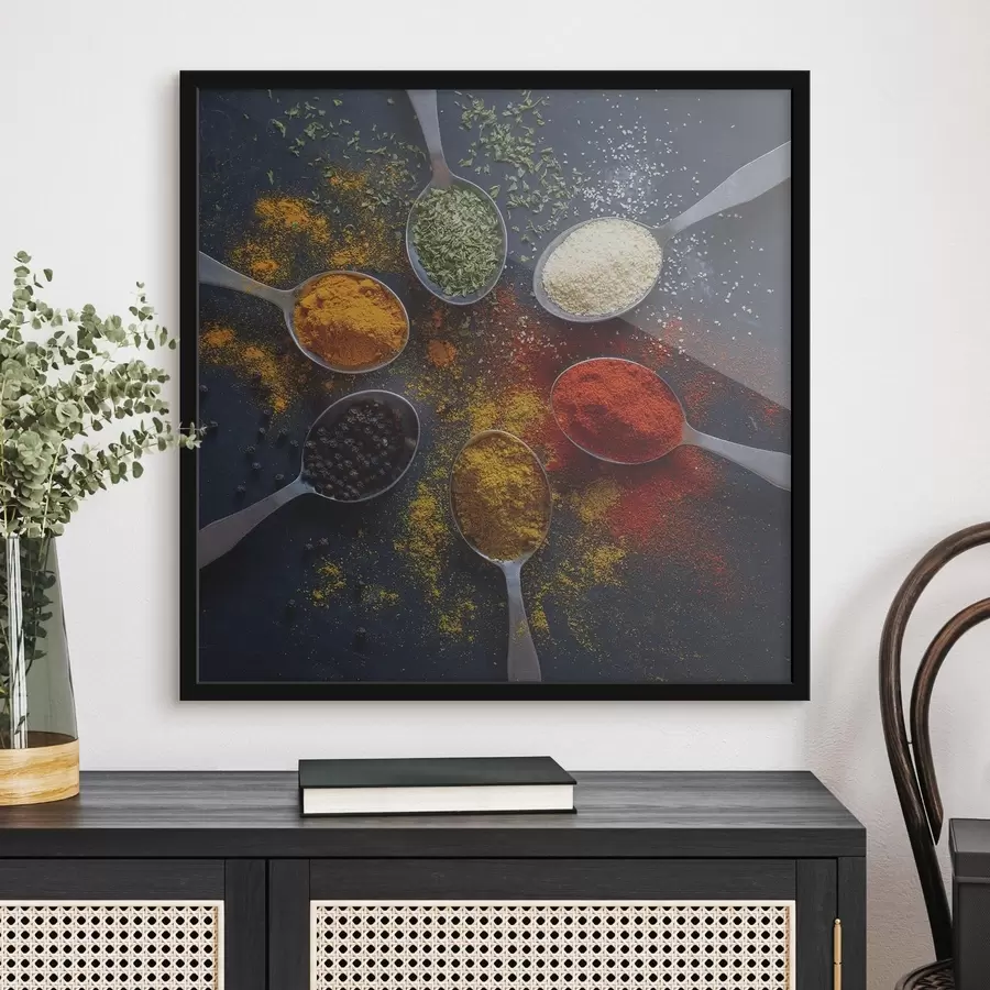murales de pared Grupo de cucharas con diferentes especias f37046
