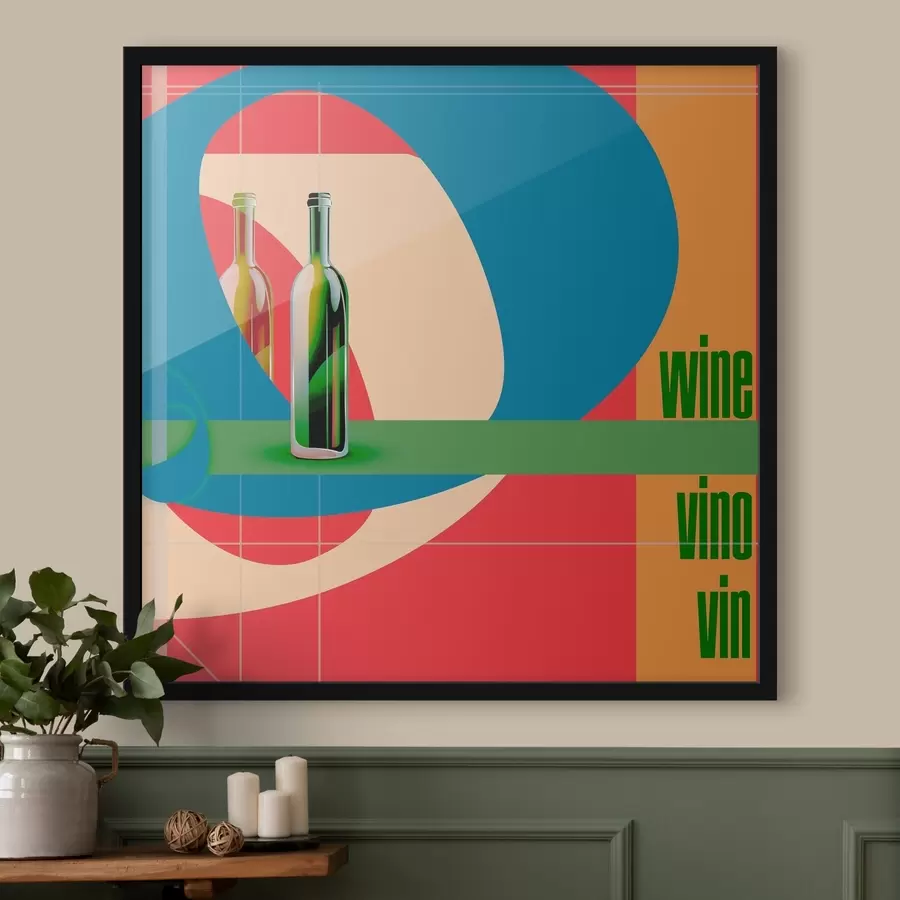 murales de pared Botella de vino sobre fondo colorido f37639