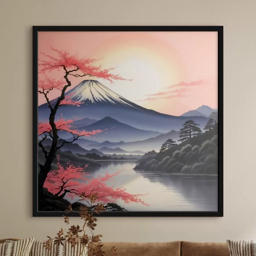 murales de pared Montaña con lago y árboles f38100