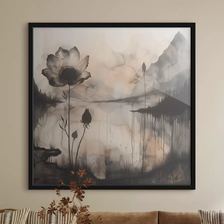 murales de pared Imagen de una flor y un lago f38161