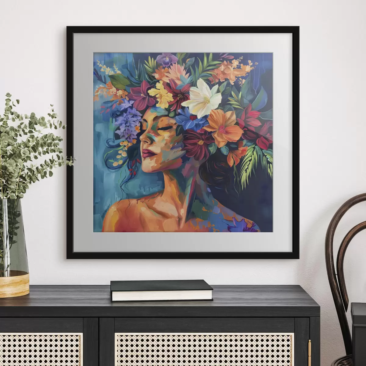 Poster Imagen de una mujer con flores en el pelo f38574