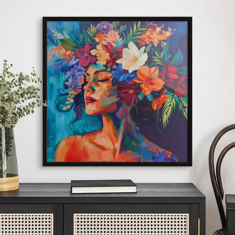 murales de pared Imagen de una mujer con flores en el pelo f38574