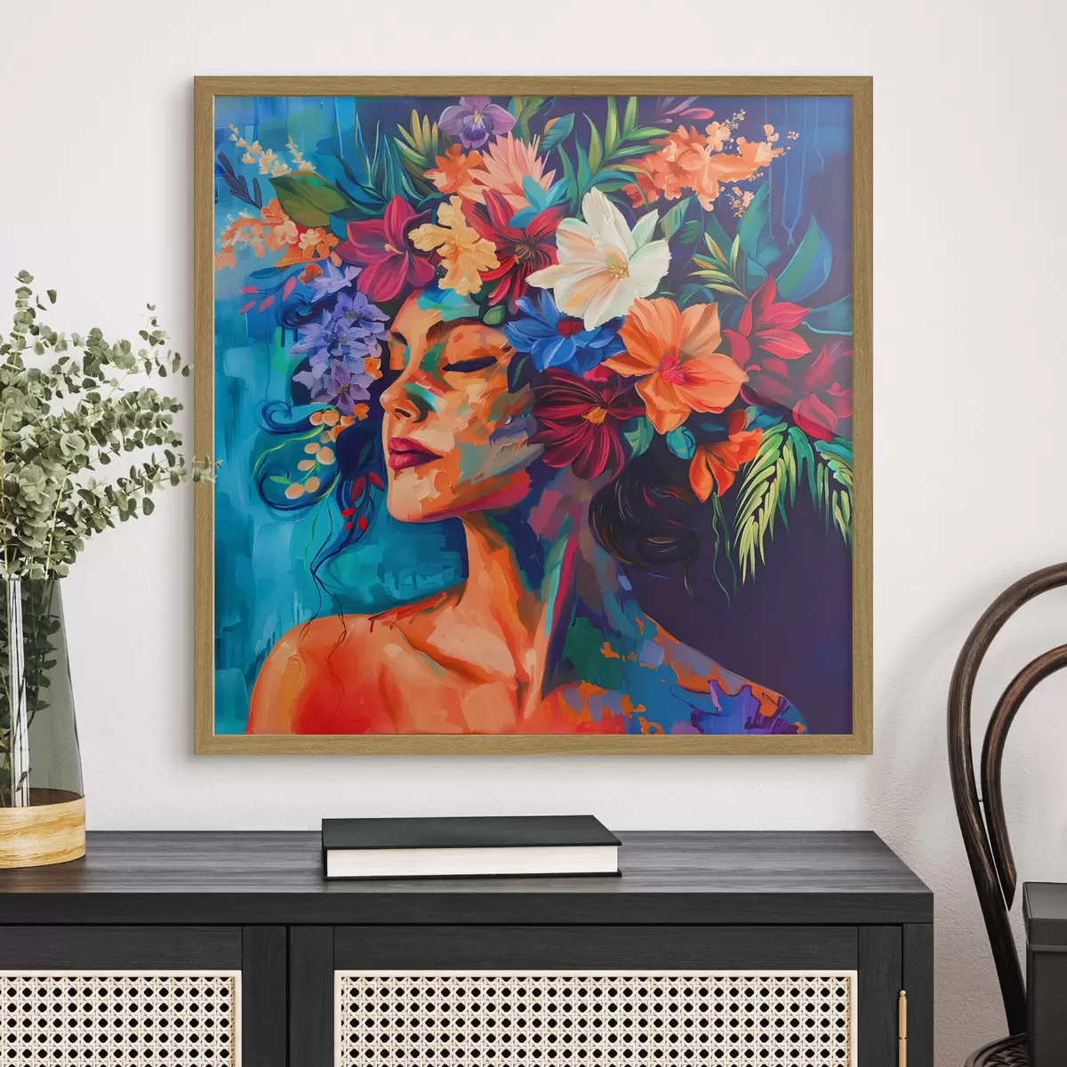 Poster Imagen de una mujer con flores en el pelo f38574