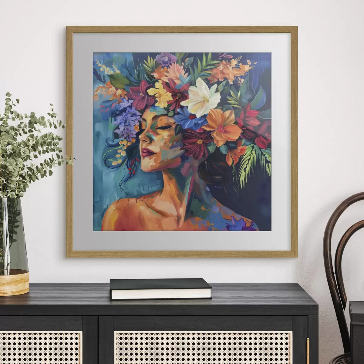 Poster Imagen de una mujer con flores en el pelo f38574