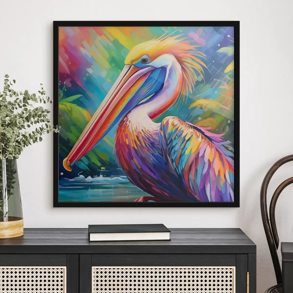 Poster Vibrante pelícano en un entorno colorido f39054