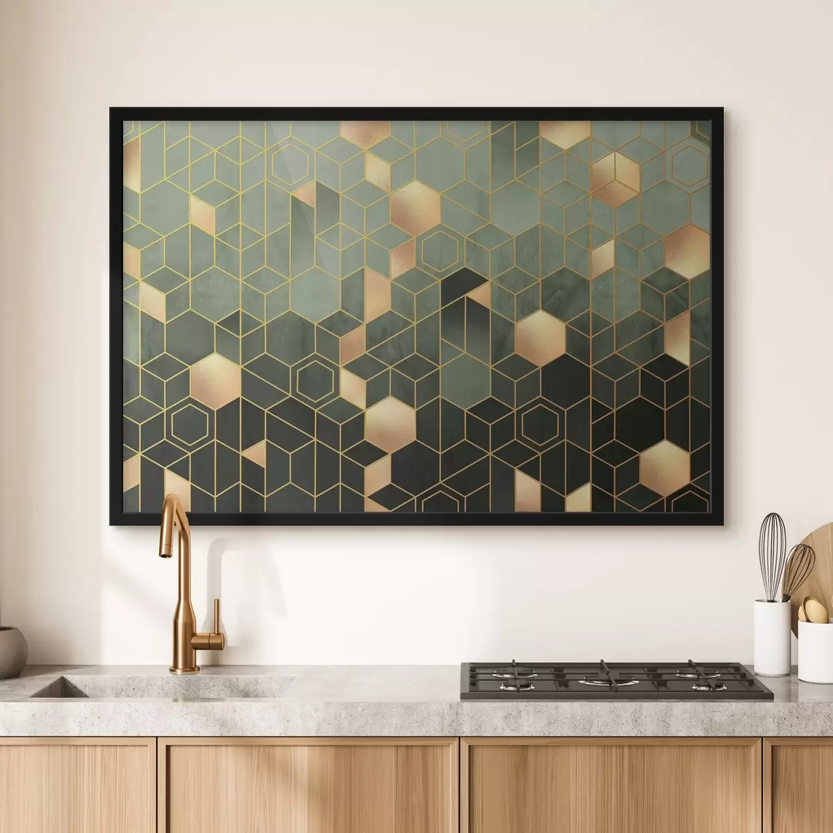 Poster Elegancia geométrica esmeralda y ámbar f36602v2