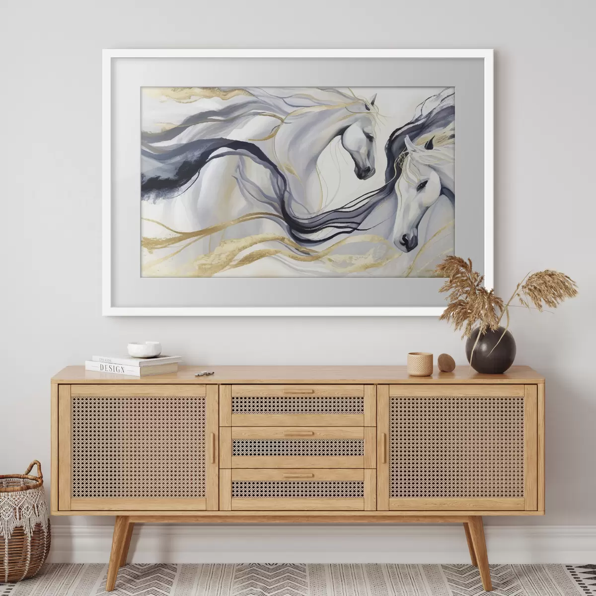 Poster Pareja de caballos abstractos con detalles dorados f36623