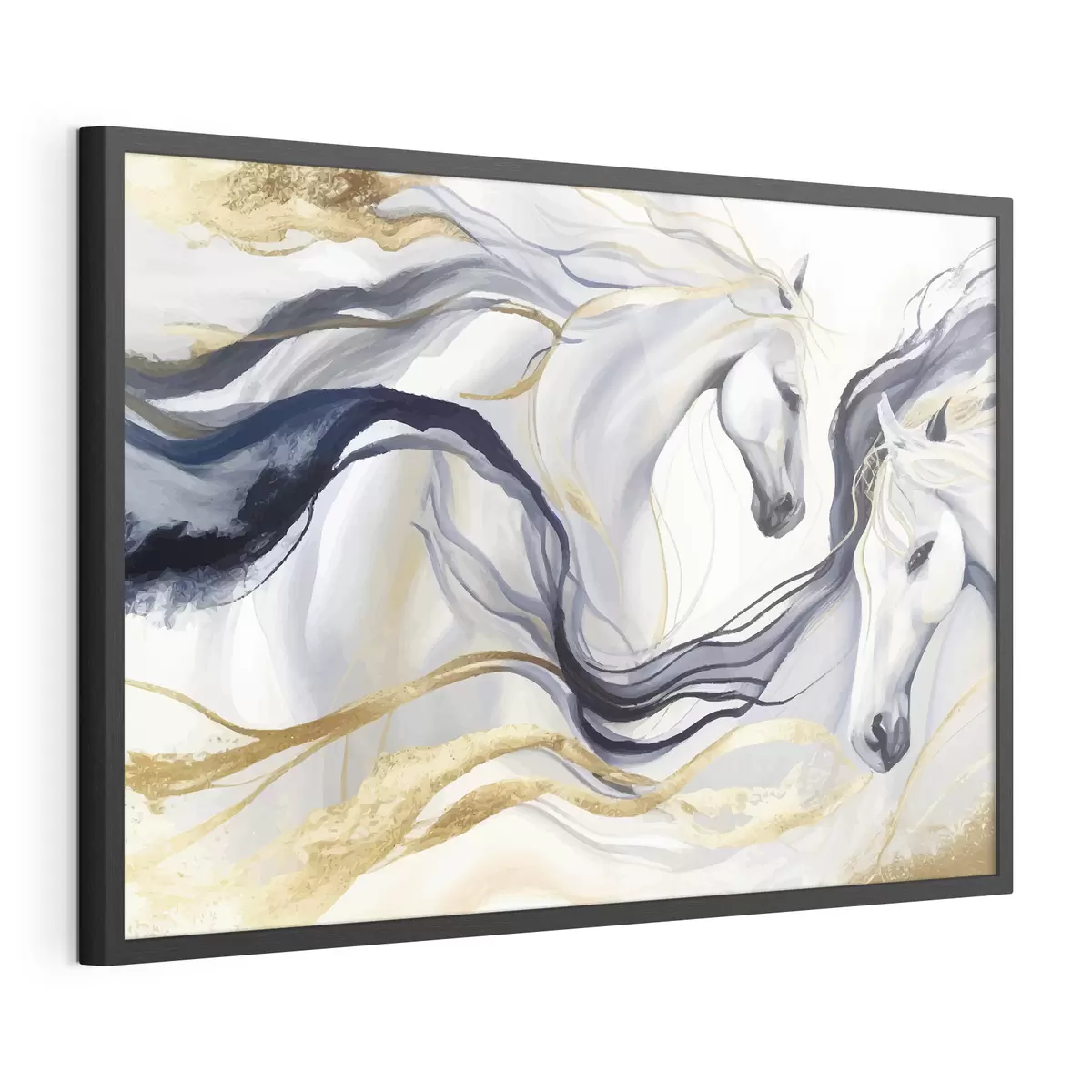 Poster Pareja de caballos abstractos con detalles dorados f36623
