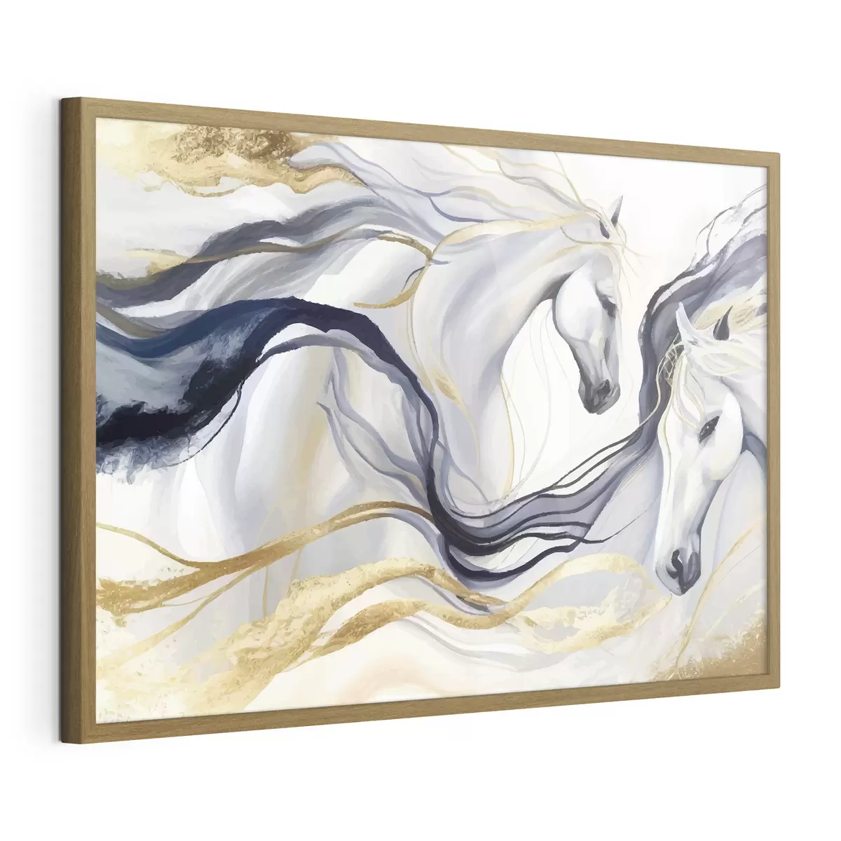 Poster Pareja de caballos abstractos con detalles dorados f36623