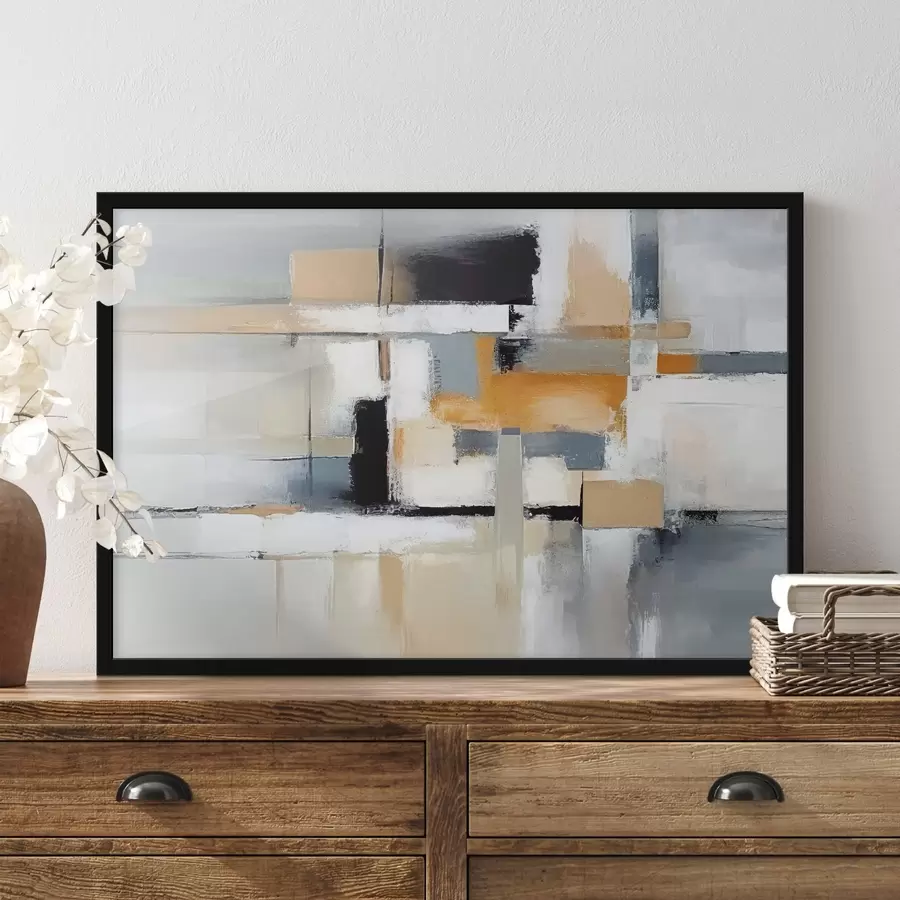 murales de pared Abstracto beige y gris con tramas naranjas y blancas f36624