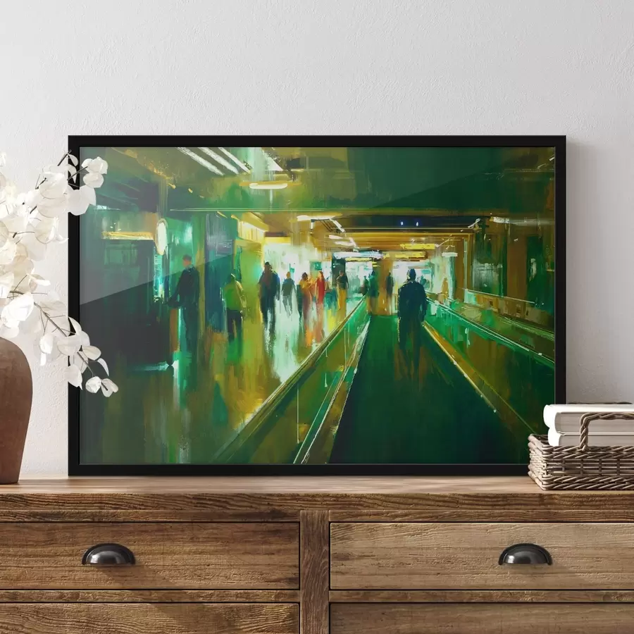 murales de pared Un grupo de personas caminando por una escalera mecánica f37103