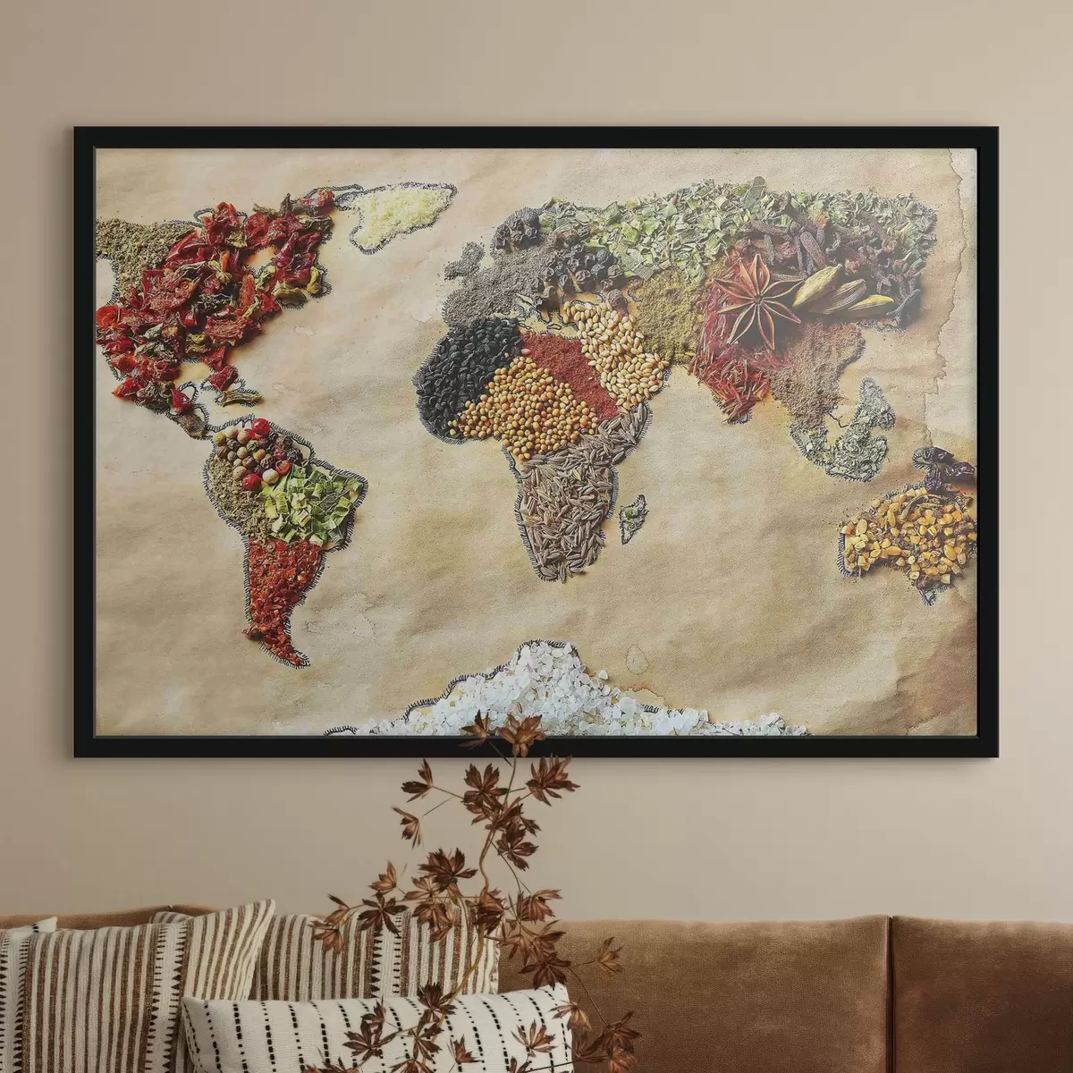 Poster Mapa del mundo compuesto por diferentes especias f37486